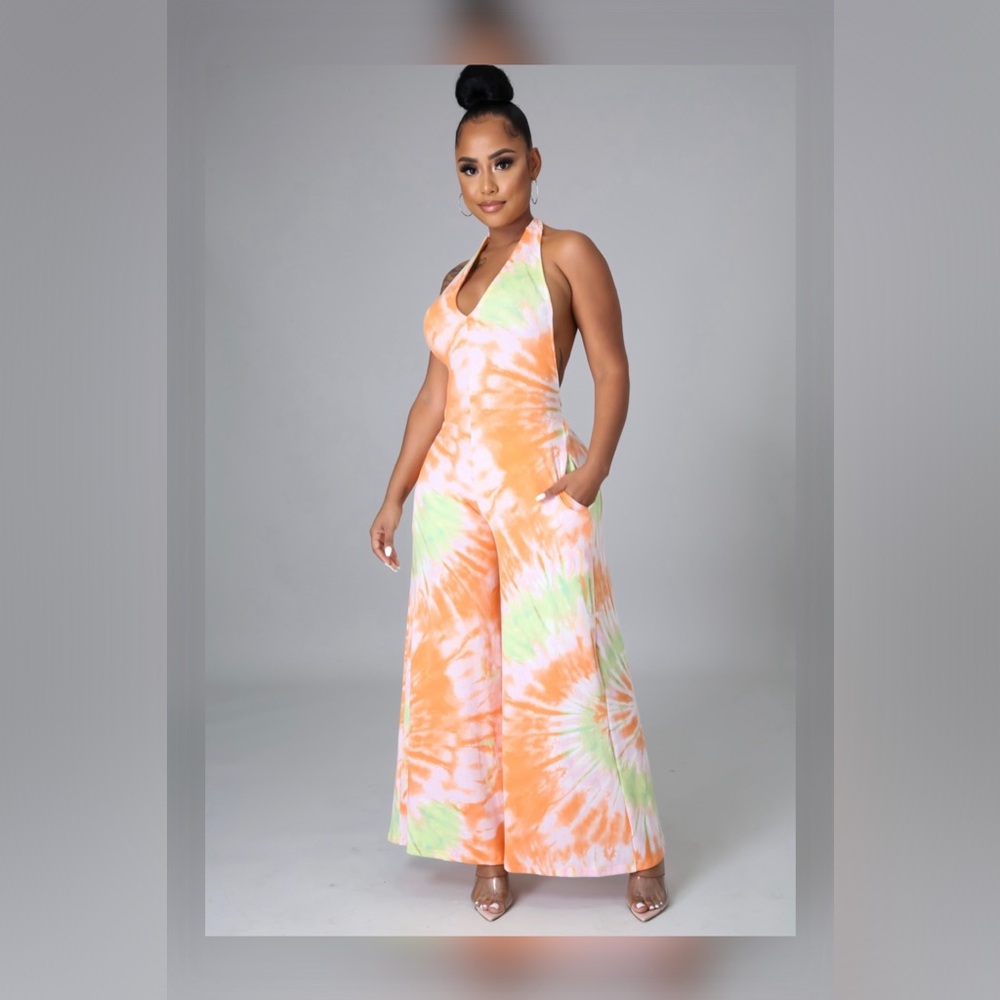 Colorful Tie-Dye Halter Jumpsuit